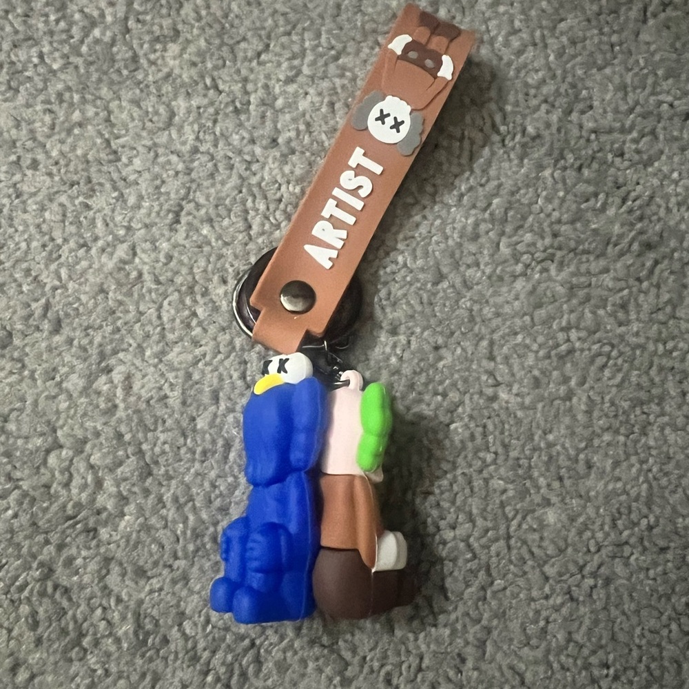 Colorful Character Keychain with Brown Strap